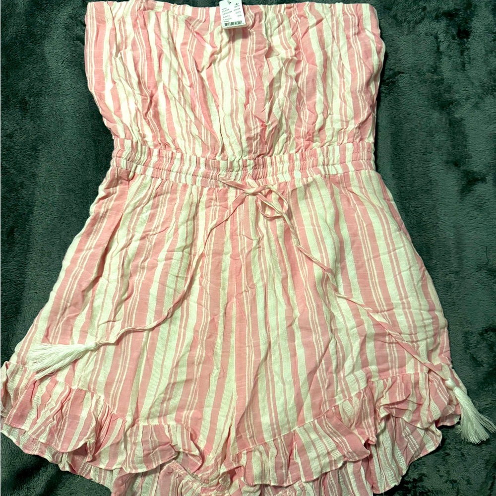NWT PacSun Lelis Pink/White Cinched Waist Romper size large